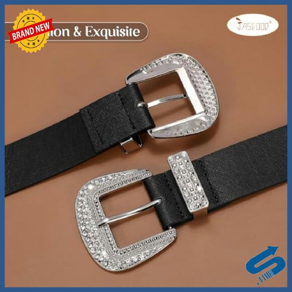 Western Leather Belt with Rhinestone Buckle for Women Size 26-44 main image 8